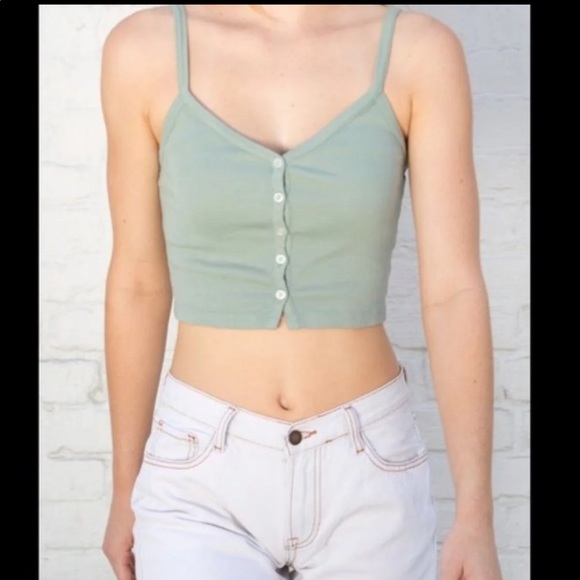 Brandy Melville Green Zelly Button Up Crop Tank Top - Picture 4 of 10
